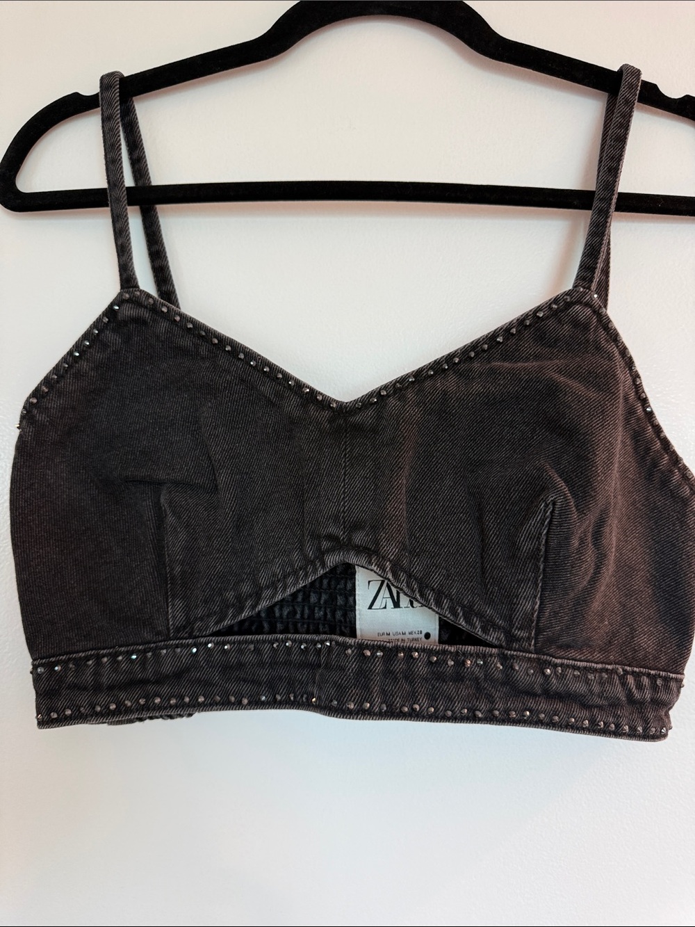 Zara Charcoal Black Studded Denim Bandeau
